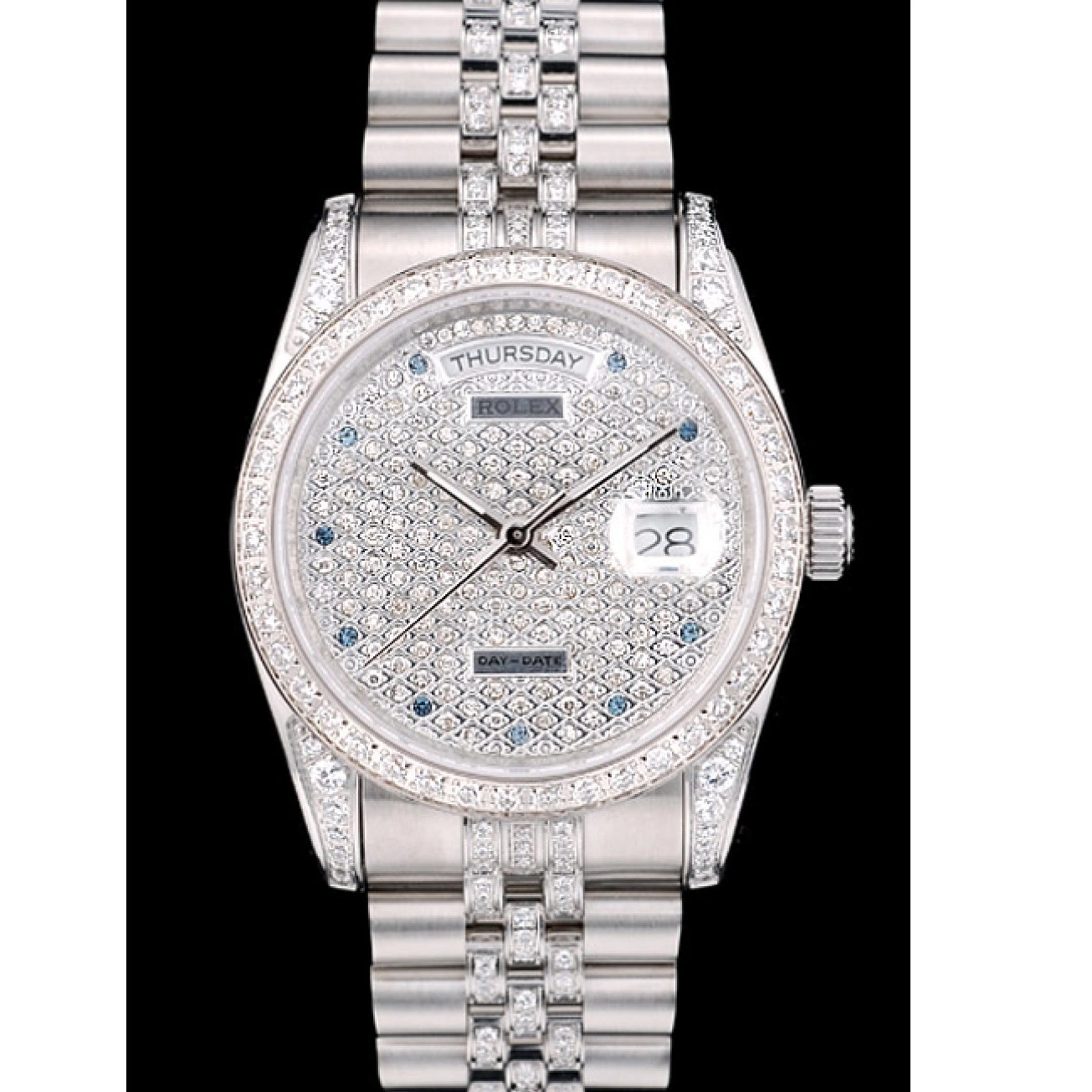 Aaa replica watch Plated Plated Steel Rolex Stainless Bracelet Dial Diamond Diamond DayDate 41985 0519